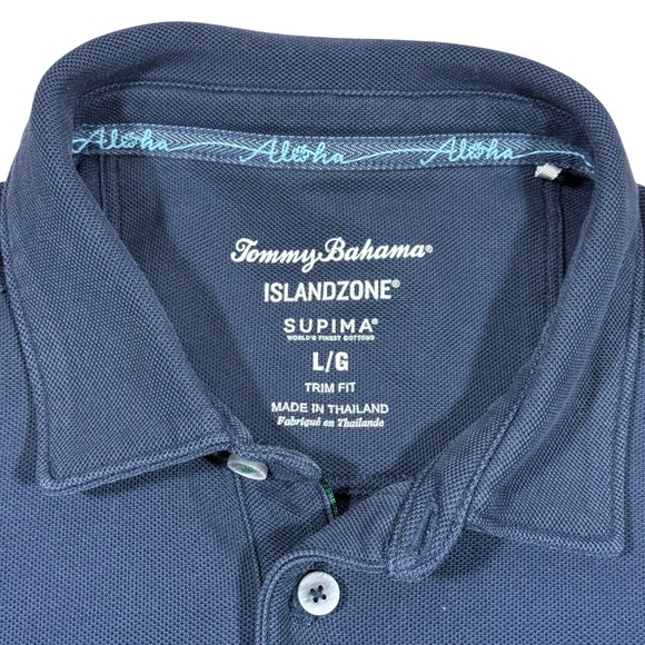 Tommy Bahama IslandZone Supima Polo Shirt Men's Large Navy Trim Fit Golf Beach - Picture 4 of 9
